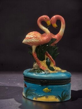 Pink Flamingo Ceramic Trinket Box - Decorative Home Accent
